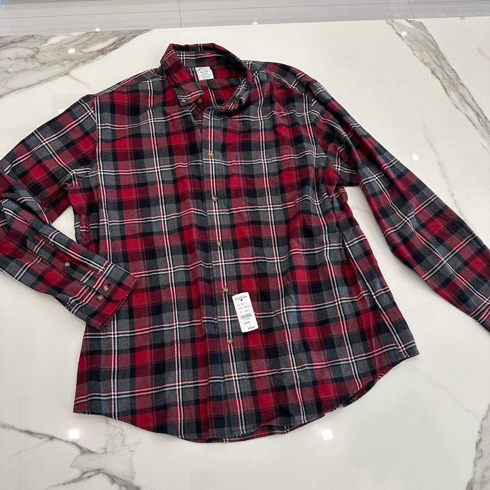 XL Men’s flannel plaid button down Brooks Brothers